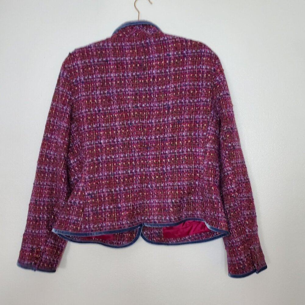 Jones New York Country Women Sz Large Purple Pink Tweed Wool Blend Blazer Jacket - Picture 11 of 12